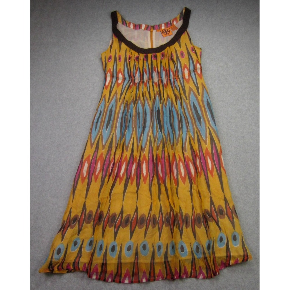 Tory Burch Dress Womens 6 Multicolor Silk Ikat Geometric Sleeveless Boho READ